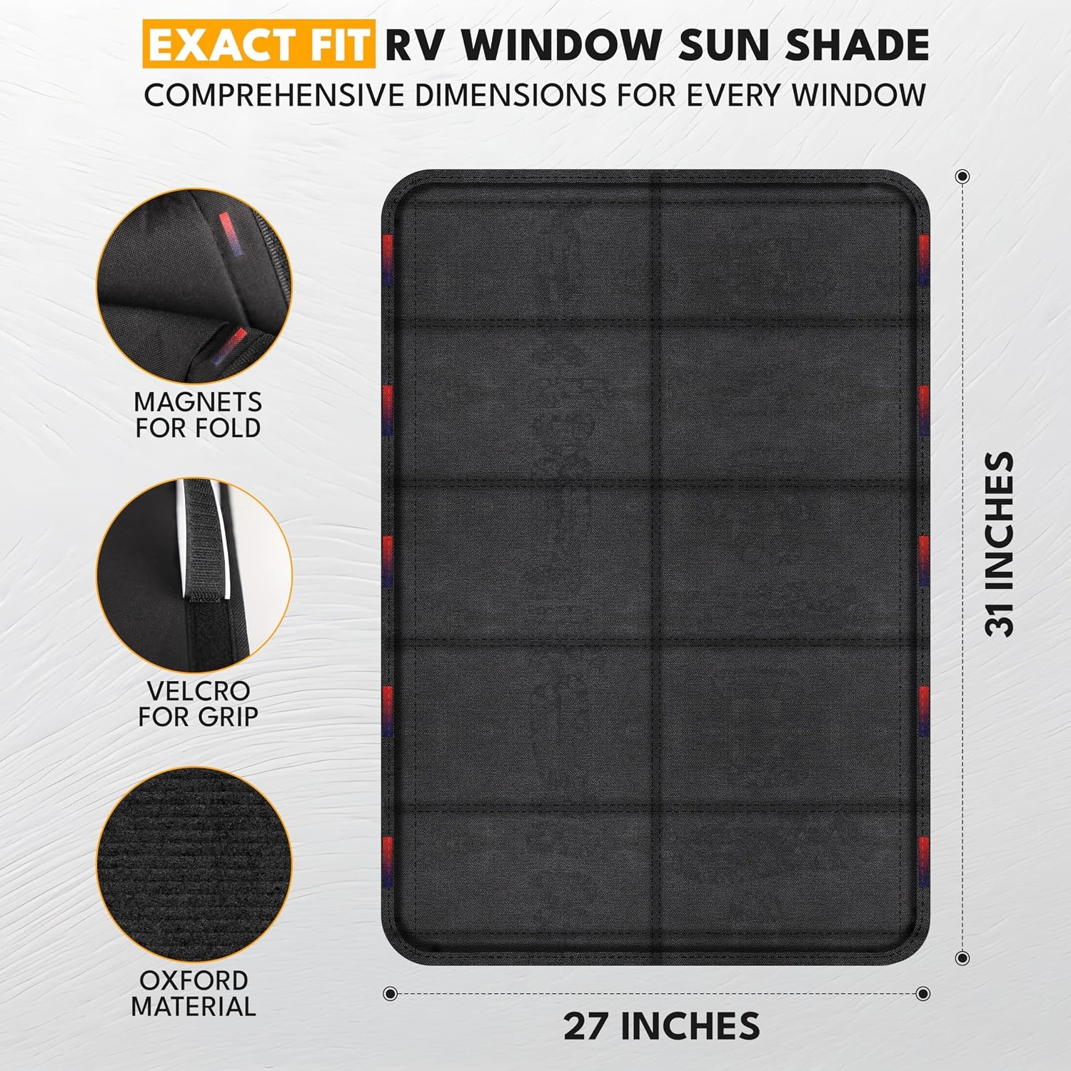 image:imageEcoNour RV Window Shade Foldable Trailer Door Window Cover for Total UV Camper Window Shade for Privacy Blackout Trailer Accessories for Camper Windows 25x16 inchesBlack