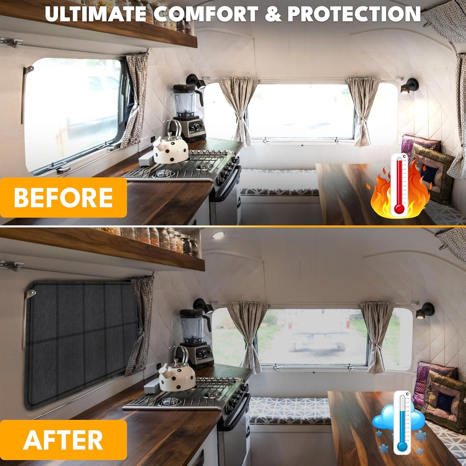 image:imageEcoNour RV Window Shade Foldable Trailer Door Window Cover for Total UV Camper Window Shade for Privacy Blackout Trailer Accessories for Camper Windows 25x16 inchesBlack