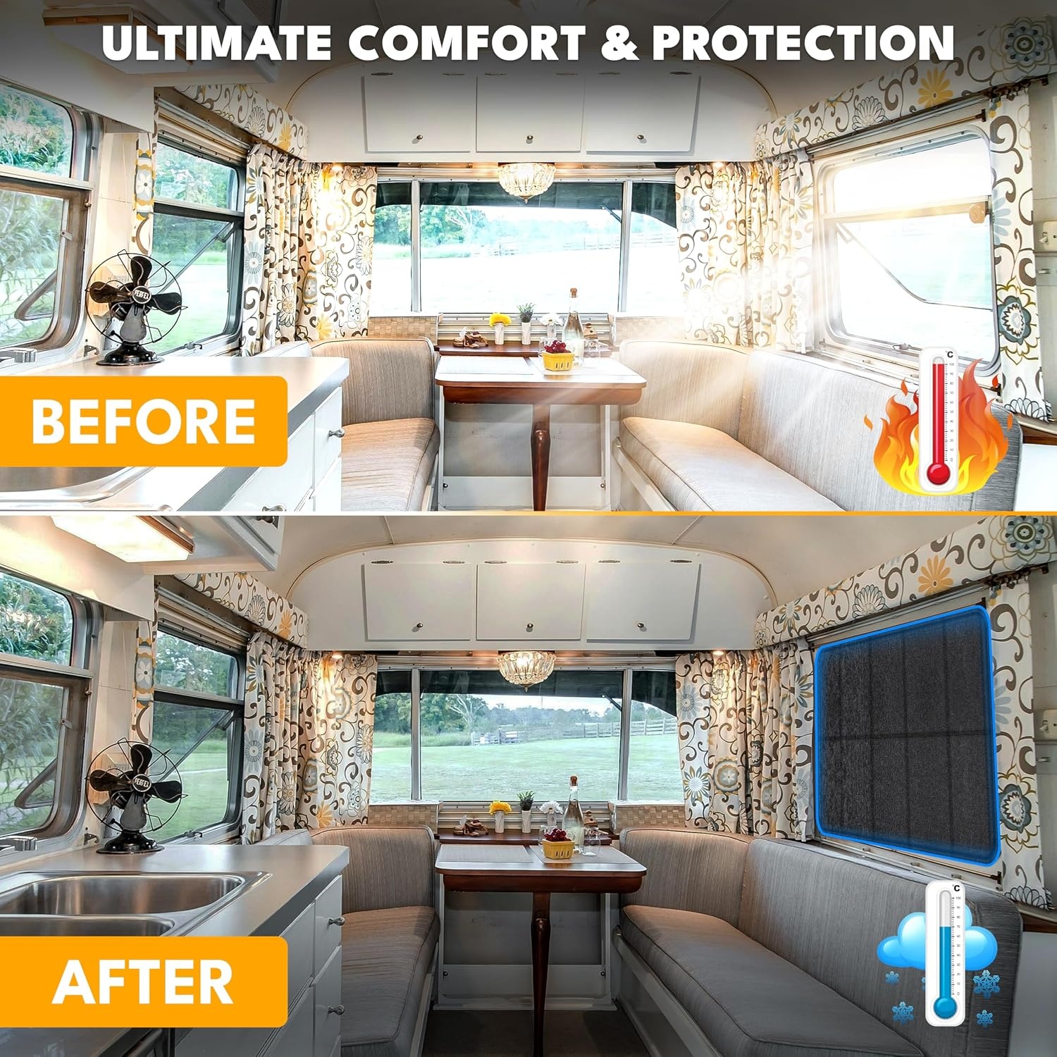 image:imageEcoNour RV Window Shade Foldable Trailer Door Window Cover for Total UV Camper Window Shade for Privacy Blackout Trailer Accessories for Camper Windows 25x16 inchesBlack