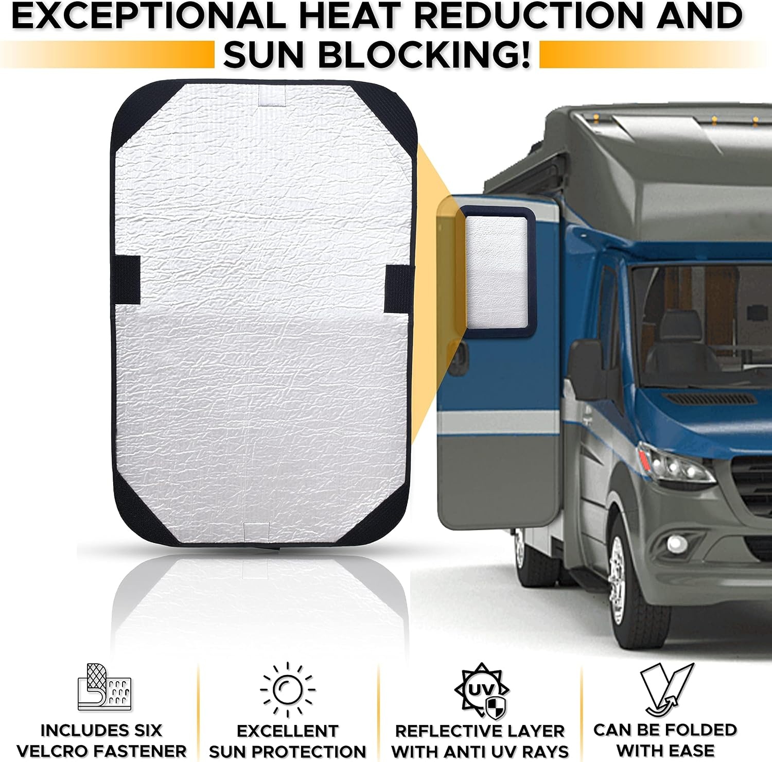 image:imageEcoNour RV Window Shade Foldable Trailer Door Window Cover for Total UV Camper Window Shade for Privacy Blackout Trailer Accessories for Camper Windows 25x16 inchesBlack