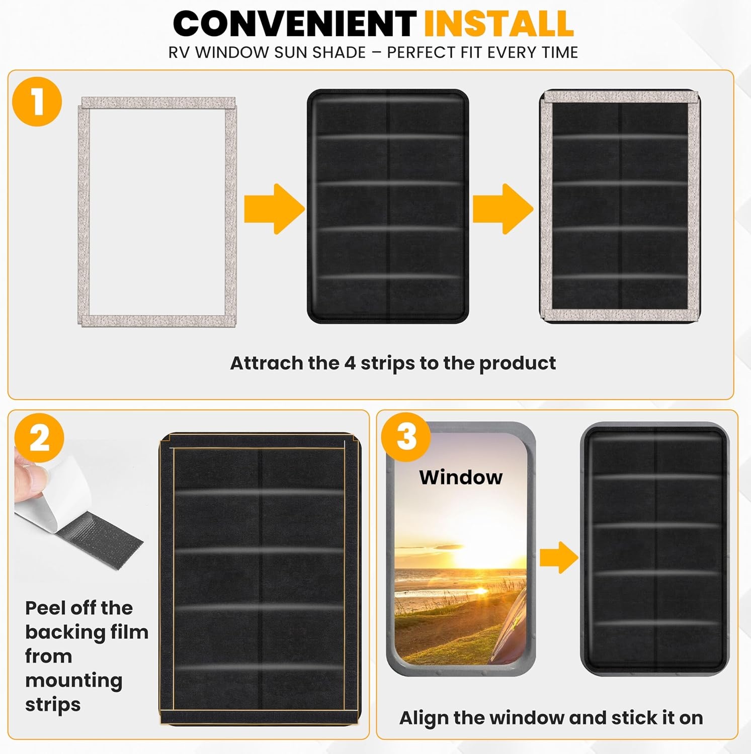 image:imageEcoNour RV Window Shade Foldable Trailer Door Window Cover for Total UV Camper Window Shade for Privacy Blackout Trailer Accessories for Camper Windows 25x16 inchesBlack