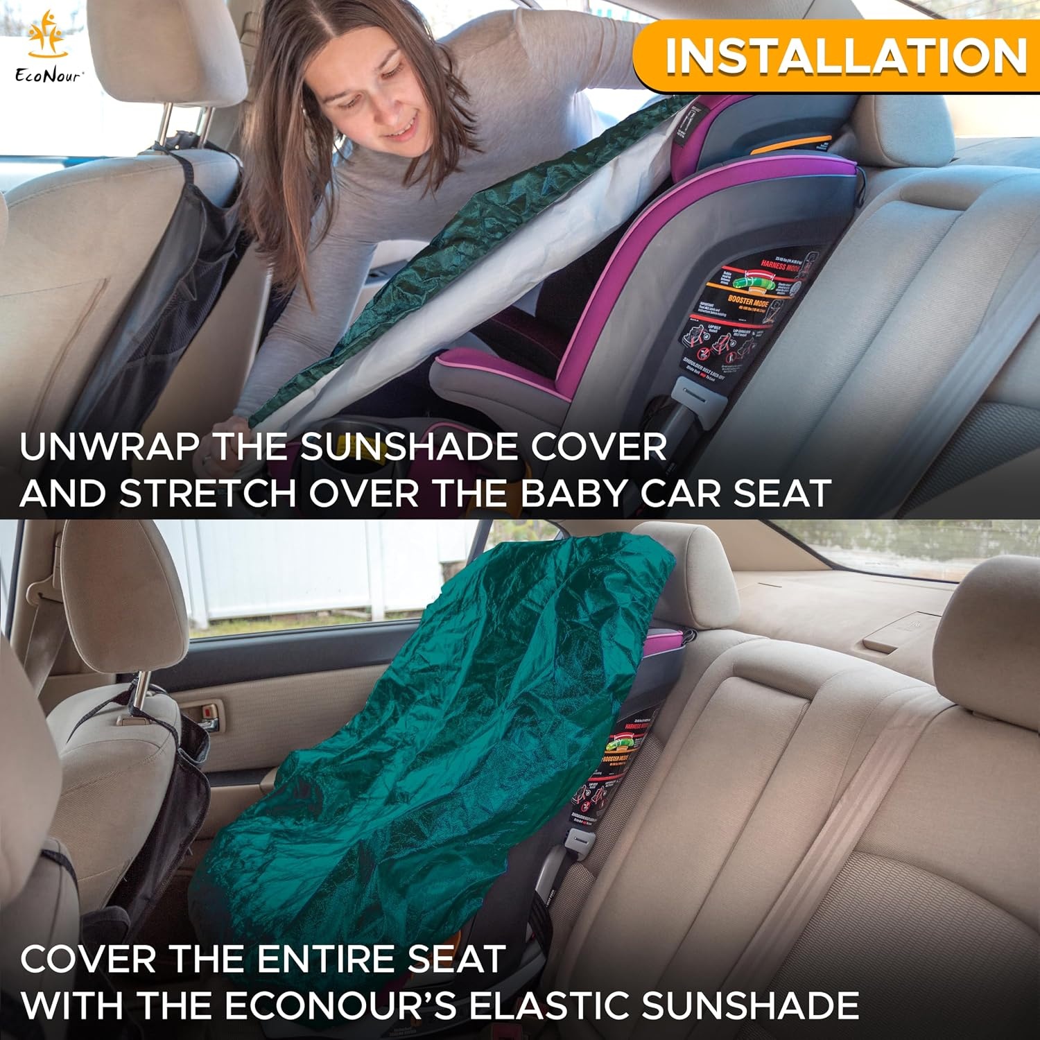 image:imageEcoNour Side Window Shades for Baby4 Pack Side Window Sunshade for Kids UV Protection Sun Shades for Kids Fits Most Camper Bus Van RV Minivan Truck MPV amp SUV XLarge 26x16Green Medium