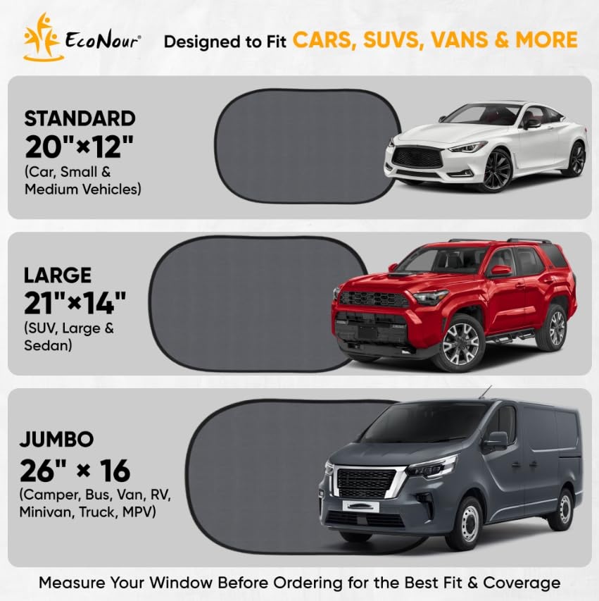 image:imageEcoNour Side Window Shades for Baby4 Pack Side Window Sunshade for Kids UV Protection Sun Shades for Kids Fits Most Camper Bus Van RV Minivan Truck MPV amp SUV XLarge 26x16Medium