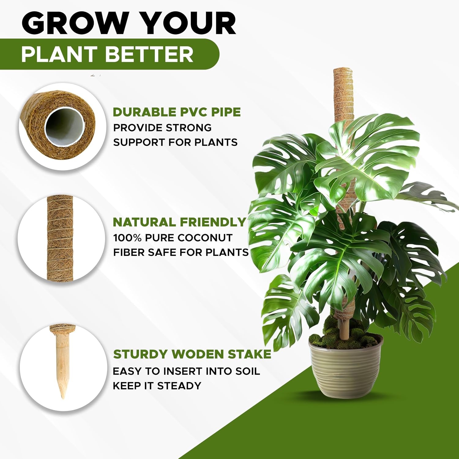 image:imageEcoNour Tall Moss Pole for Plants 1Pack 48Inch Large Monstera Plant Support for Climbing and Growth Elevate Your Indoor Garden Tall Plant Support for Indoor Potted Plants to Grow Upwards16 Inches 2 PCS