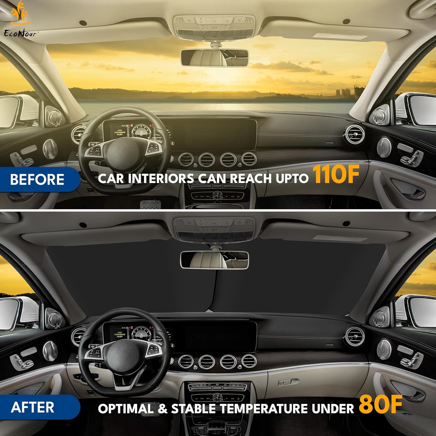 image:imageEcoNour Tesla Windshield Sun Shade for Model 3Y 20172026 Foldable Front Window Sunshade Heat amp UV Blocker for Tesla Interior AccessoriesLarge