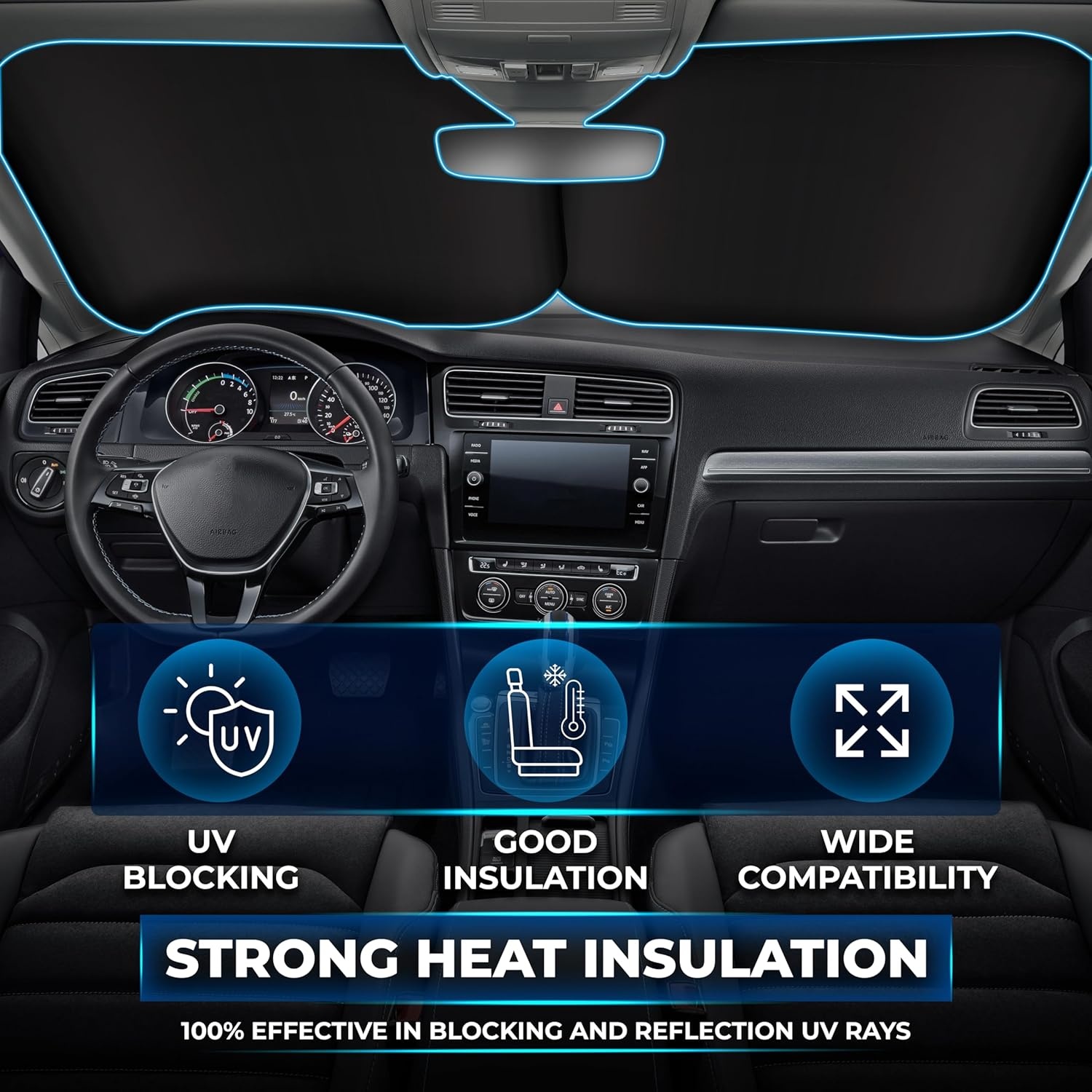 image:imageEcoNour Tesla Windshield Sun Shade for Model 3Y 20172026 Foldable Front Window Sunshade Heat amp UV Blocker for Tesla Interior AccessoriesSmall