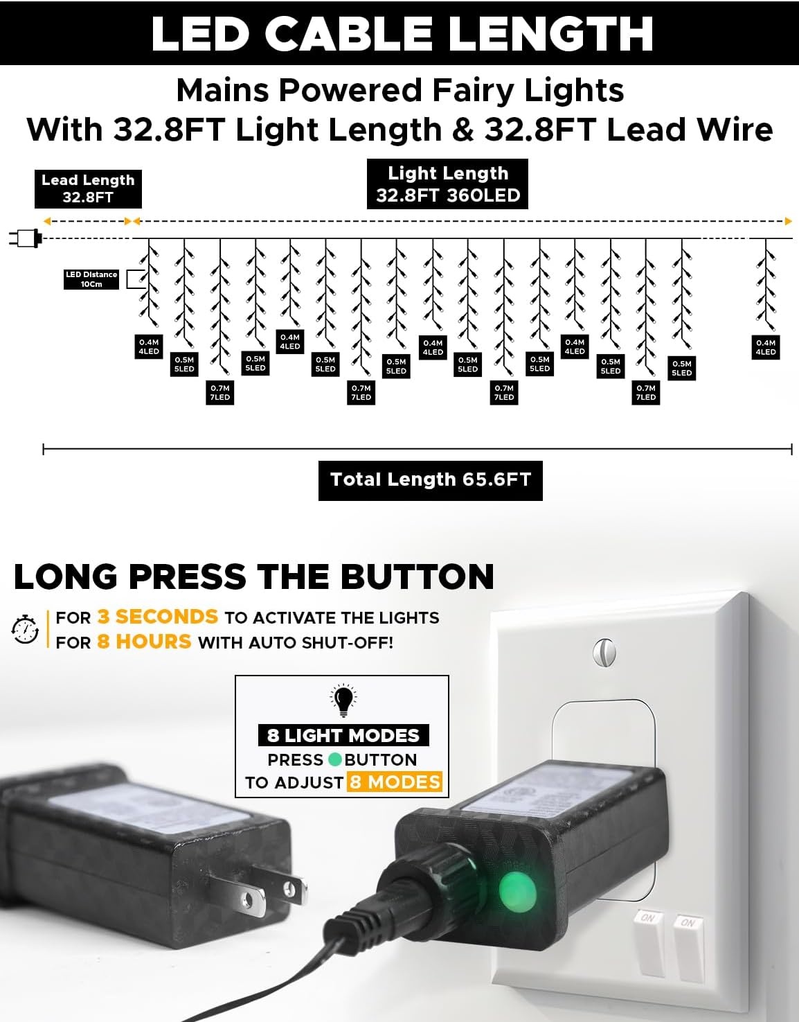 image:imageEcoNour Warm White Easter Icicle Lights for Outside 19685 FT 2000LED Outdoor Icicle Lights with 8 Mode 8HR Timer Memory Function Clear Wire connectable Plug in Fairy Lights for Roofline YardCool White