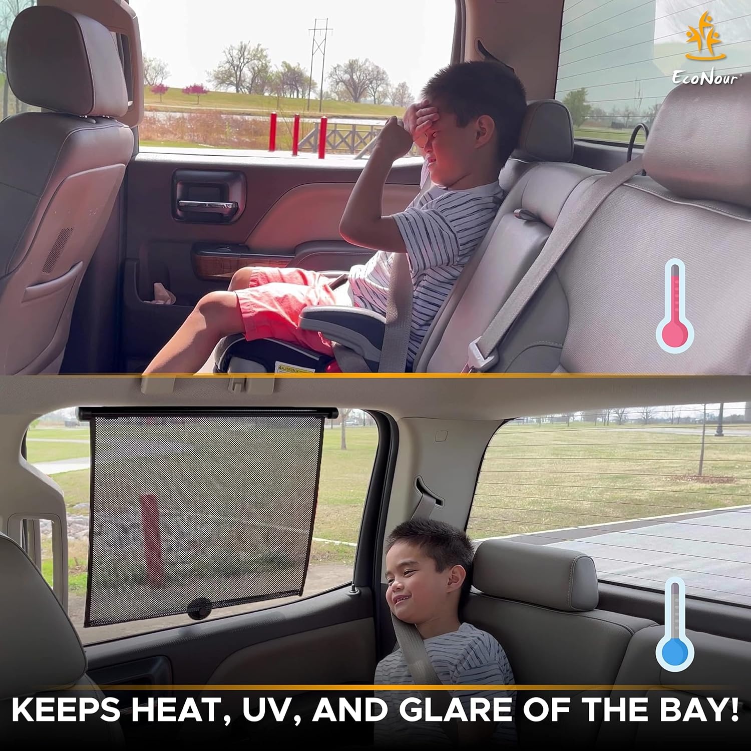 image:imageEcoNour Window Shades for Car Baby 2 Pack Retractable car Window Shade for Baby for Sun Protection for Kids Passengers amp Pets in The Back Seat Car Window Covers for Trucks 20x22Standard4 Pack