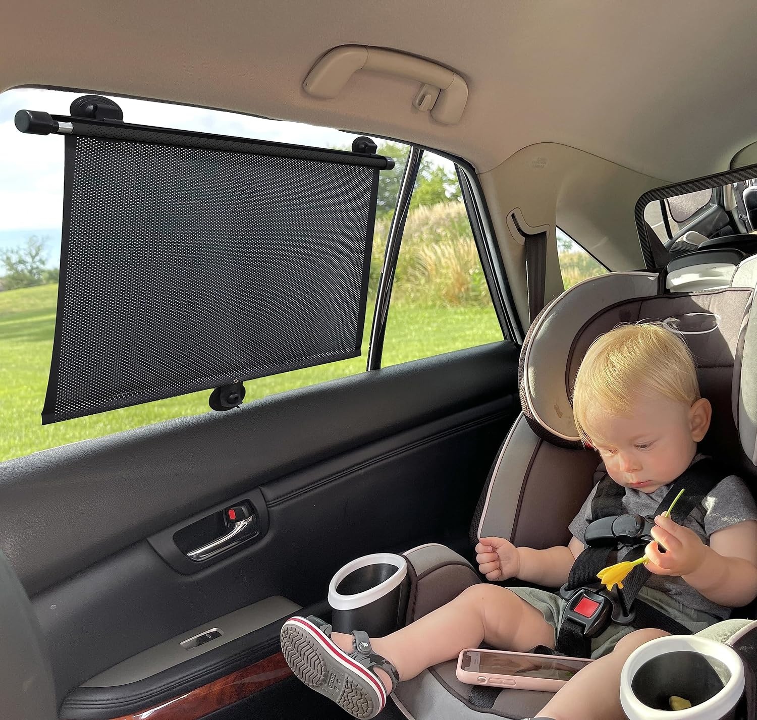 image:imageEcoNour Window Shades for Car Baby 2 Pack Retractable car Window Shade for Baby for Sun Protection for Kids Passengers amp Pets in The Back Seat Car Window Covers for Trucks 20x22Large