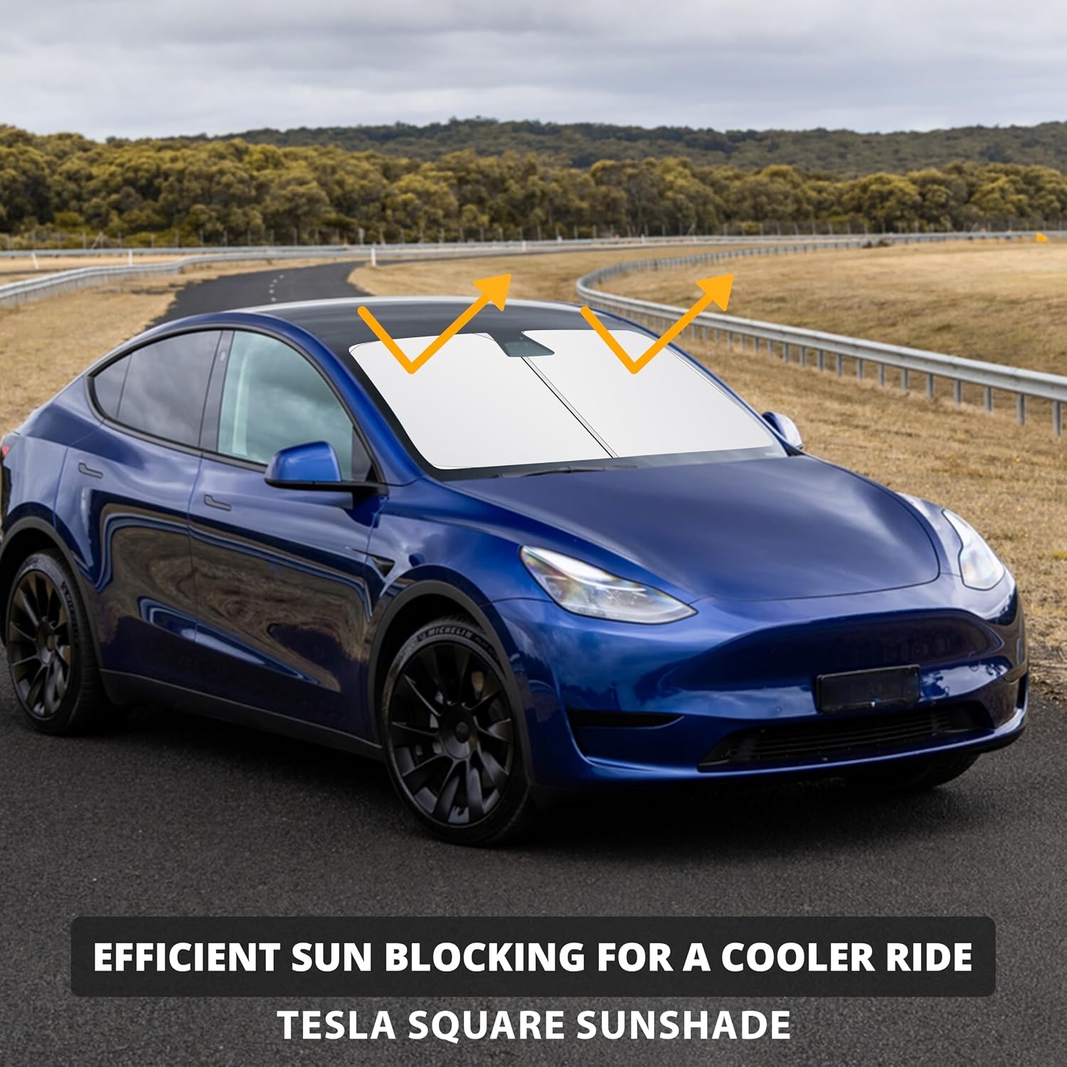 image:imageEcoNour Windshield Sun Shade Cartoon Design Medium Size 31 L x 28 W Funny Printed Car Sunshade Foldable 240T Polyester Blocks Heat and UV Rays for Front Window ProtectionCustom Size Tesla Model3 ModelY