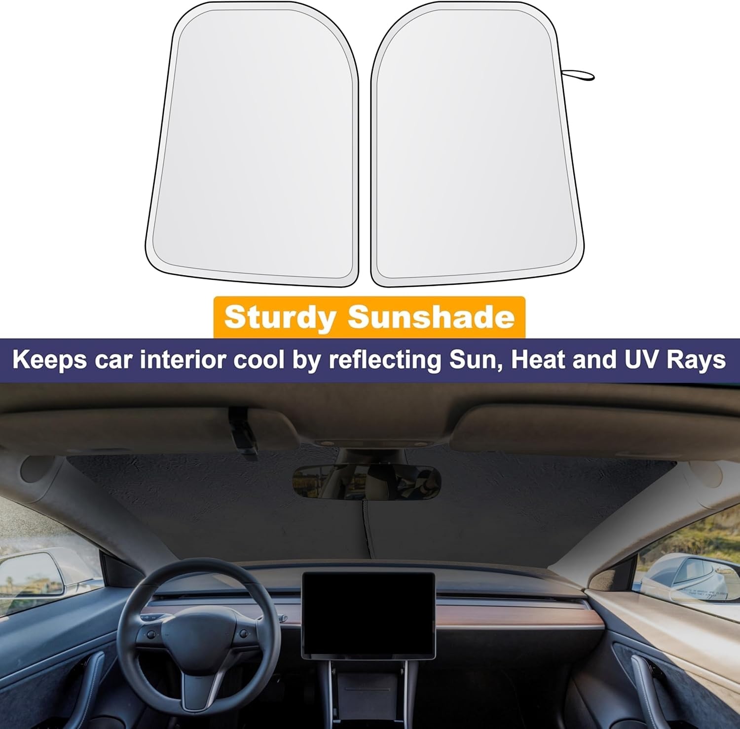 image:imageEcoNour Windshield Sun Shade Cartoon Design Medium Size 31 L x 28 W Funny Printed Car Sunshade Foldable 240T Polyester Blocks Heat and UV Rays for Front Window ProtectionCustom Size Tesla Model3 ModelY