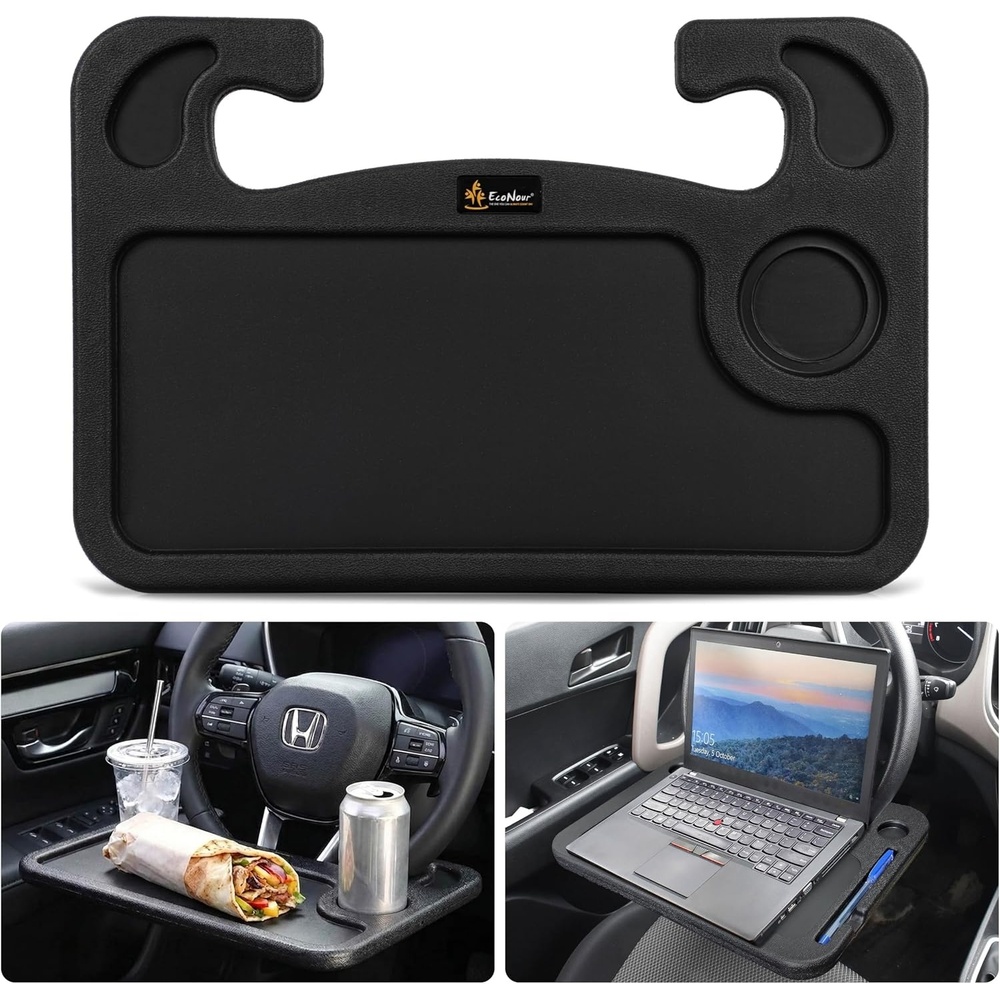 image:imageEcoNour 2 in 1 Car Steering Wheel Desk  Lap Desk for Convenient Working   Bamboo Trays for Eating  Interior Accessories for Truck Drivers  Lightweight Wooden Tray with Easy StorageFit For Honda CRV 20232026