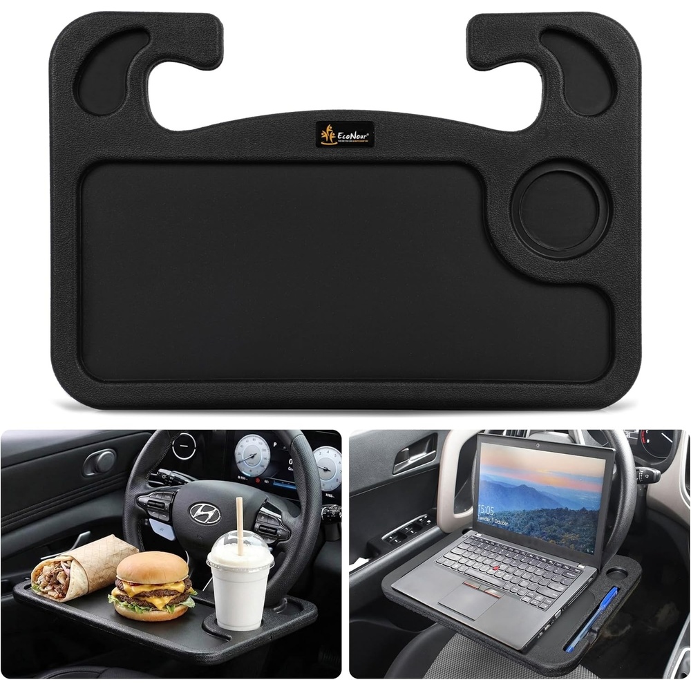 image:imageEcoNour 2 in 1 Car Steering Wheel Desk Lap Desk for Convenient Working Bamboo Trays for Eating Interior Accessories for Truck Drivers Lightweight Wooden Tray with Easy StorageFit For Hyundai Elantra 20112026