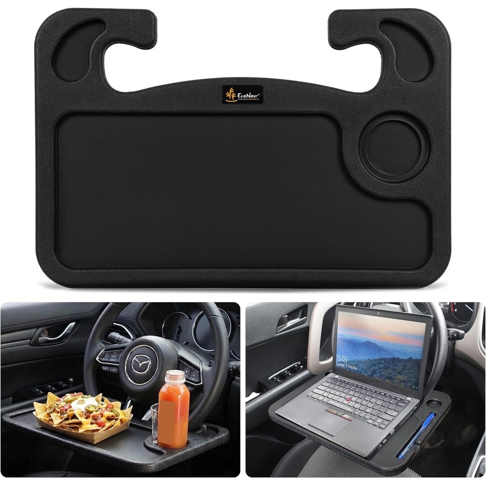 image:imageEcoNour 2 in 1 Car Steering Wheel Desk Lap Desk for Convenient Working Bamboo Trays for Eating Interior Accessories for Truck Drivers Lightweight Wooden Tray with Easy StorageFit For Mazda CX 5 20172026