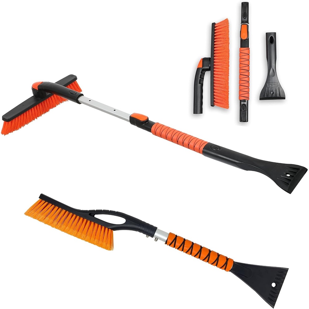image:imageEcoNour 27 Car Snow Scraper amp Brush  Extendable Snow Brush amp Ice Scraper for Car Windshield  ScratchFree Bristles  3in1 Snow Brush with 360 Pivoting Head  Snow Scraper with Foam Grip