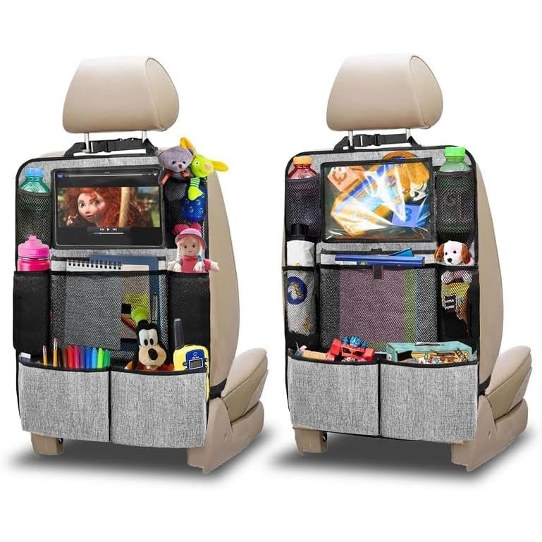 image:imageEcoNour Backseat Car Organizer 2 Pack Heavy Duty Waterproof Stain Resistant Kick Mats Back seat Protector For Kids Multiple Storage Pockets Travel Accessories Touchable Tablet HolderGrey