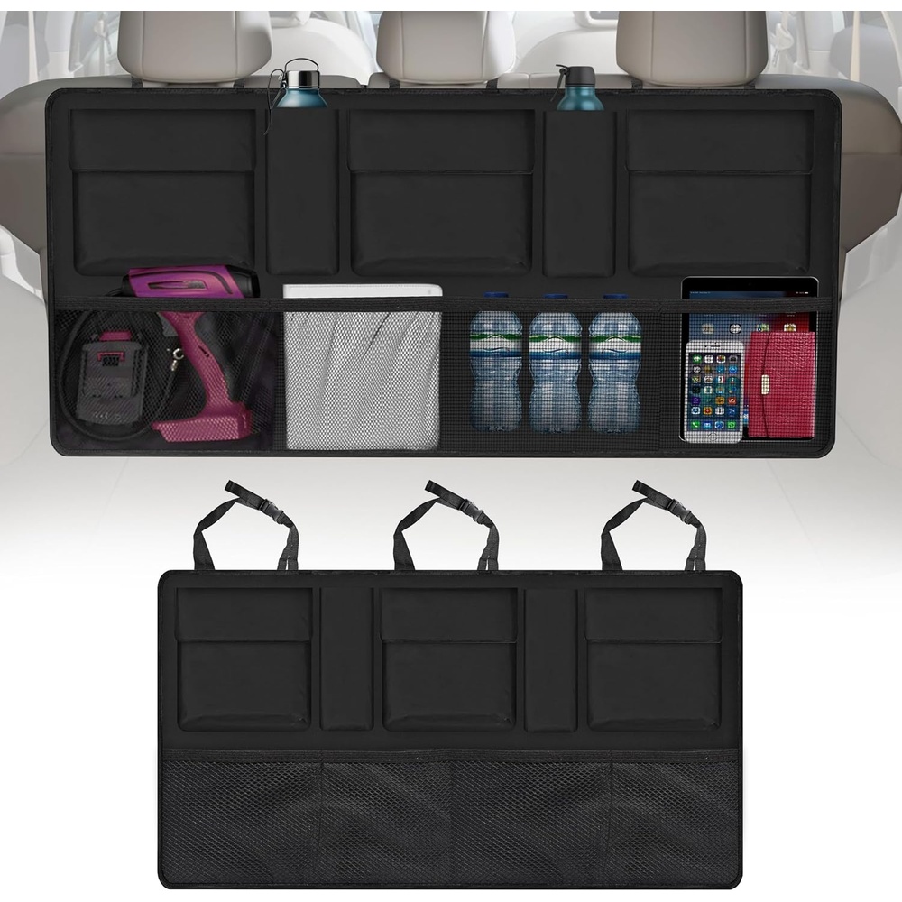 image:imageEcoNour Backseat Trunk Organizer 42 x20 Inches Car Storage with 9 Spacious Pockets Waterproof HeavyDuty Hanging Organizer for SUVs Trucks amp Hatchbacks SpaceSaving Foldable amp Easy to Install42 x 20 inches