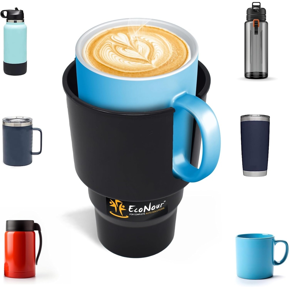 image:imageEcoNour Car Cup Holder Expander Fits 3240 oz Hydro Flasks Yeti Nalgene amp Large Bottles up to 38 Universal Cup Adapter for Cars with 32 Holders BlackStandard Cup Holder