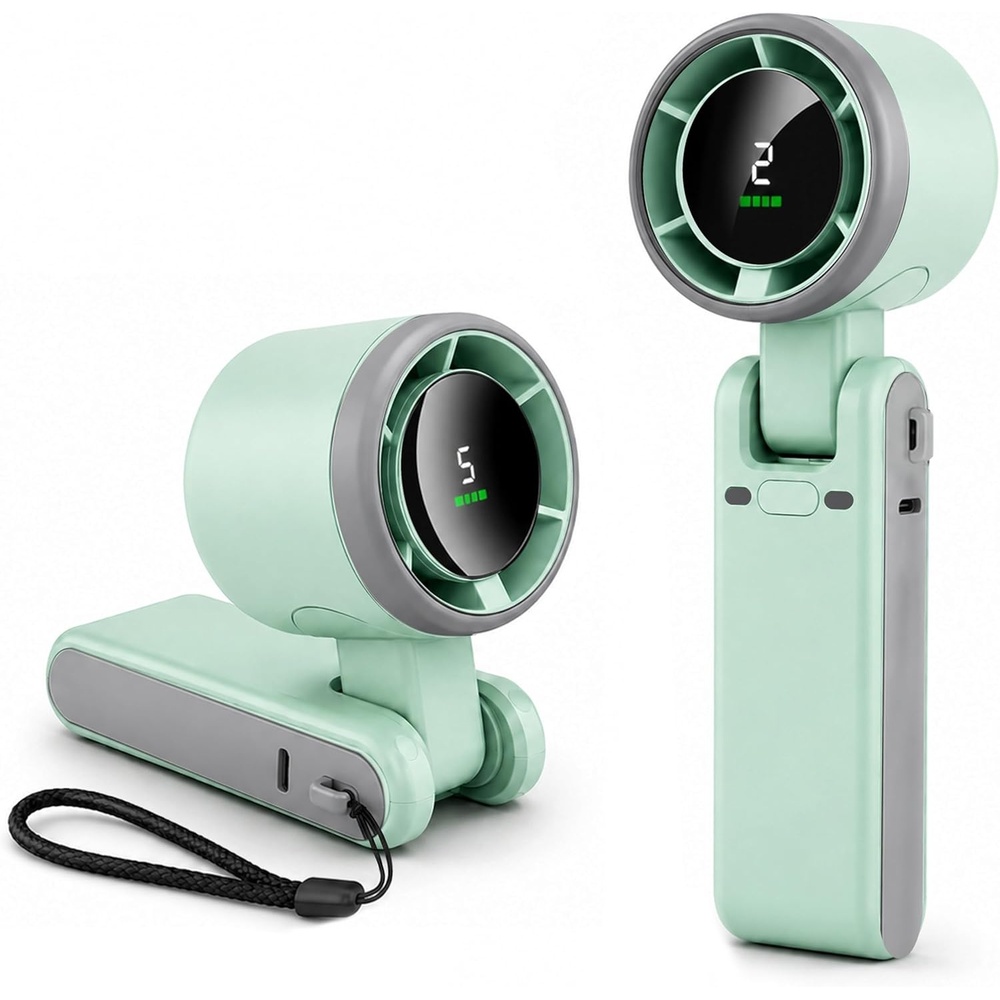 image:imageEcoNour Portable Handheld Fan 5 Gear High Speed 13550 RPM Rechargeable Mini Personal Hand Fans that Blow Cold Air Battery Powered Travel Fan Essentials for Women Men WhiteGreen