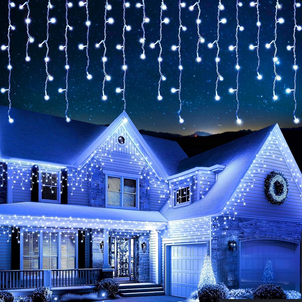 image:imageEcoNour Warm White Easter Icicle Lights for Outside 19685 FT 2000LED Outdoor Icicle Lights with 8 Mode 8HR Timer Memory Function Clear Wire connectable Plug in Fairy Lights for Roofline YardCool White