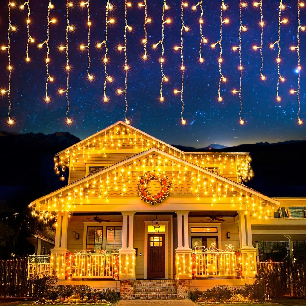 image:imageEcoNour Warm White Easter Icicle Lights for Outside 19685 FT 2000LED Outdoor Icicle Lights with 8 Mode 8HR Timer Memory Function Clear Wire connectable Plug in Fairy Lights for Roofline YardWarm White