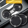 EcoNour Bling Cup Holder Insert (2 Pack) with Push Start Button Ring | (1 Pack) 2.75 Inch Silicone Coaster Pad and 1.5 Inch Ring with Elegant Crystal Rhinestone | Car Interior Accessories (Black)