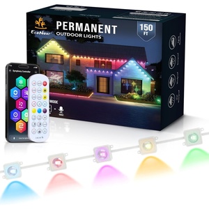 EcoNour 150 FT RGB Smart Permanent Outdoor Lights | Waterproof LED Eaves Lights with App & Remote Control | Colorful RGB Light with Music Sync | Smart Outdoor LED Christmas Light with Festive Effects(RGB 150FT)