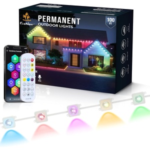 EcoNour 150 FT RGB Smart Permanent Outdoor Lights | Waterproof LED Eaves Lights with App & Remote Control | Colorful RGB Light with Music Sync | Smart Outdoor LED Christmas Light with Festive Effects(RGB 100FT)