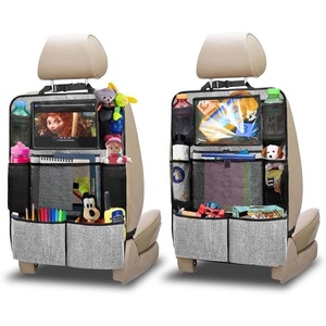 EcoNour Backseat Car Organizer (2 Pack), Heavy Duty Waterproof Stain Resistant Kick Mats Back seat Protector For Kids | Multiple Storage Pockets, Travel Accessories, Touchable Tablet Holder(Grey)