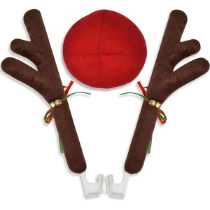 EcoNour Car Reindeer Antlers for Christmas | X-mas Car Decoration Kit with Reindeer Antler, Jingle Bells & Nose | Rudolph Car Kit as Christmas Car Setup and Holiday Accessories Decoration
