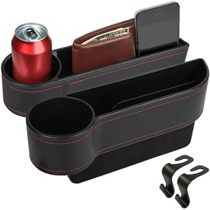 EcoNour Car Seat Gap Filler with Cup Holder (25.4 x 15.2 cm) | Auto Console Organizer in Between Front Seats for Holding Phone, Drink and Cards | Travel Accessories with 2 Headrest Hooks(Gapfiller with Cup Holder)