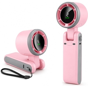EcoNour Portable Handheld Fan | USB Rechargeable Mini Fan with 5 Speeds | LED Display and Foldable Design | Battery Operated Mini Fan for Home, Office, Bedroom, and Travel(Pink)