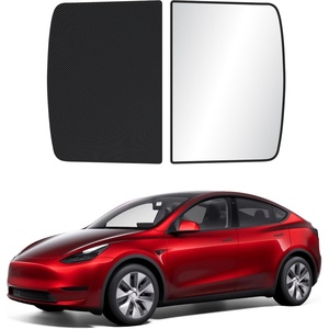 EcoNour Windshield Sun Shade Cartoon Design Medium Size (31″ L x 28″ W), Funny Printed Car Sunshade Foldable, 240T Polyester Blocks Heat and UV Rays for Front Window Protection(Tesla Model Y Roof)