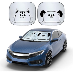 EcoNour Windshield Sun Shade Cartoon Design Medium Size (31″ L x 28″ W), Funny Printed Car Sunshade Foldable, 240T Polyester Blocks Heat and UV Rays for Front Window Protection(Medium-Dog & Cat)