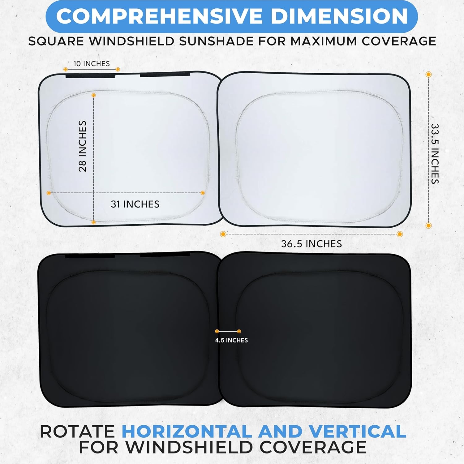image:imageAutovir Truck Windshield Sun Shade Foldable Front Windshield Sunshade for Pickup Truck Heat amp UV Protection Premium Reflective DualLayer Design Large 325 x 36DetachableMedium