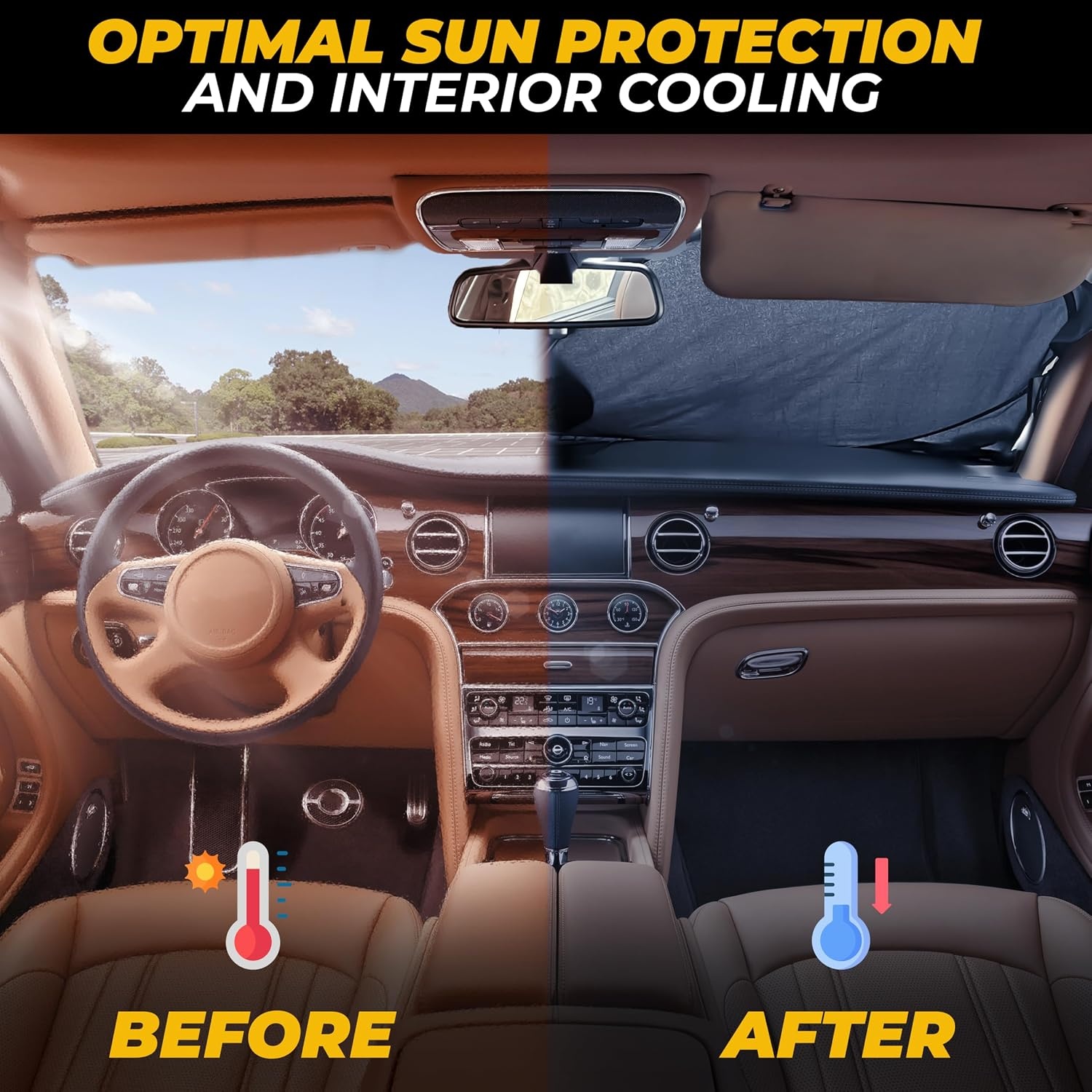 image:imageCar Windshield Sun Shade 240T Reflective Polyester Sunshade Blocks 99 UV Rays and Heat Keeps Interior Cool Foldable Sunshade for Car SUV and Truck with Storage BagLarge 64 x 34