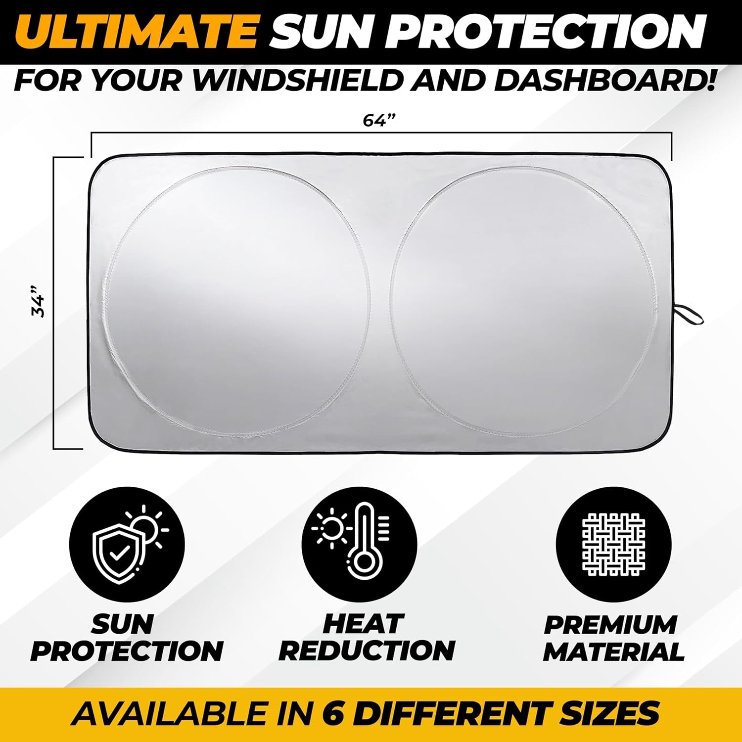 image:imageCar Windshield Sun Shade 240T Reflective Polyester Sunshade Blocks 99 UV Rays and Heat Keeps Interior Cool Foldable Sunshade for Car SUV and Truck with Storage BagLarge 64 x 34