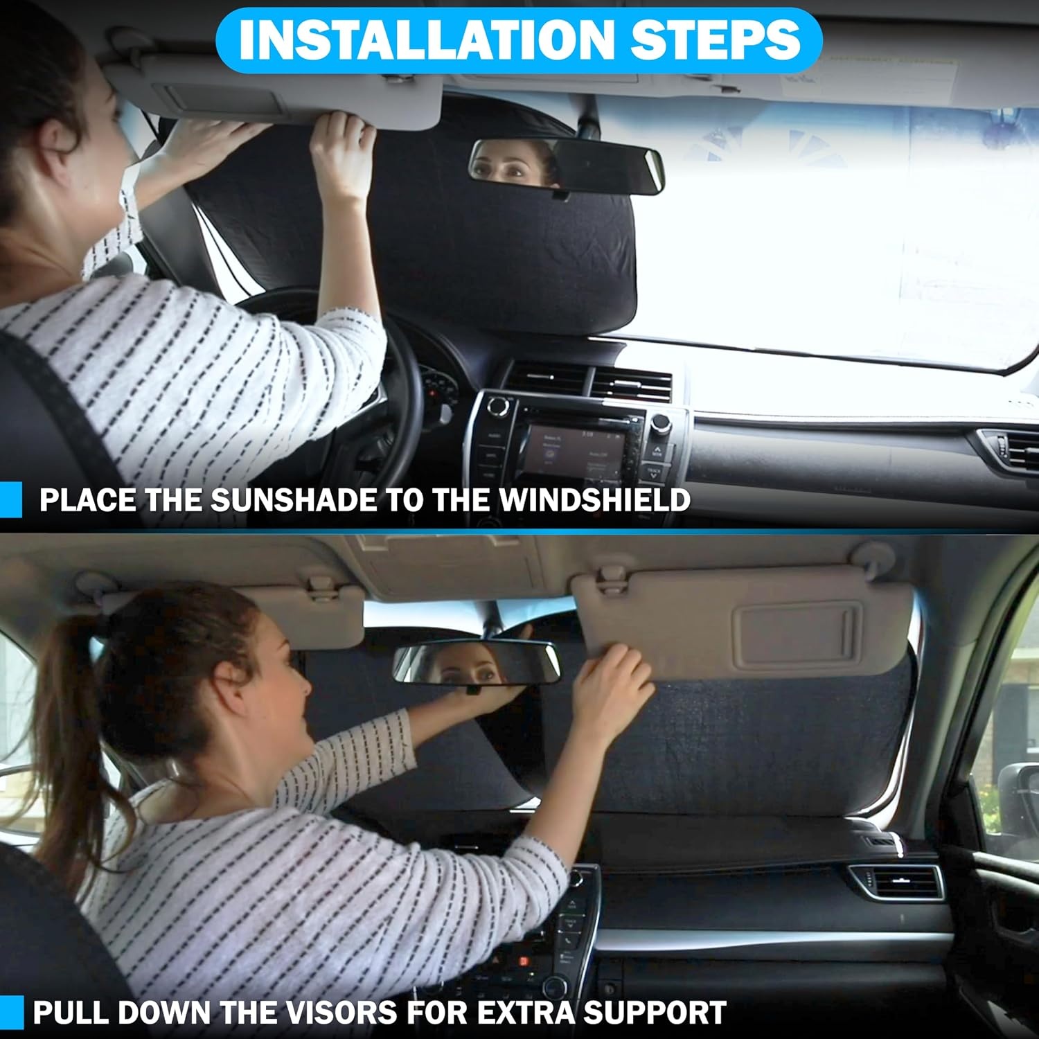 image:imageDetachable Car Windshield Sun Shade Foldable Sun Shield for Car Windshield Sun Shades for Heat and UV Protection Premium Reflective amp Dual Layer Design Small 60x28Medium