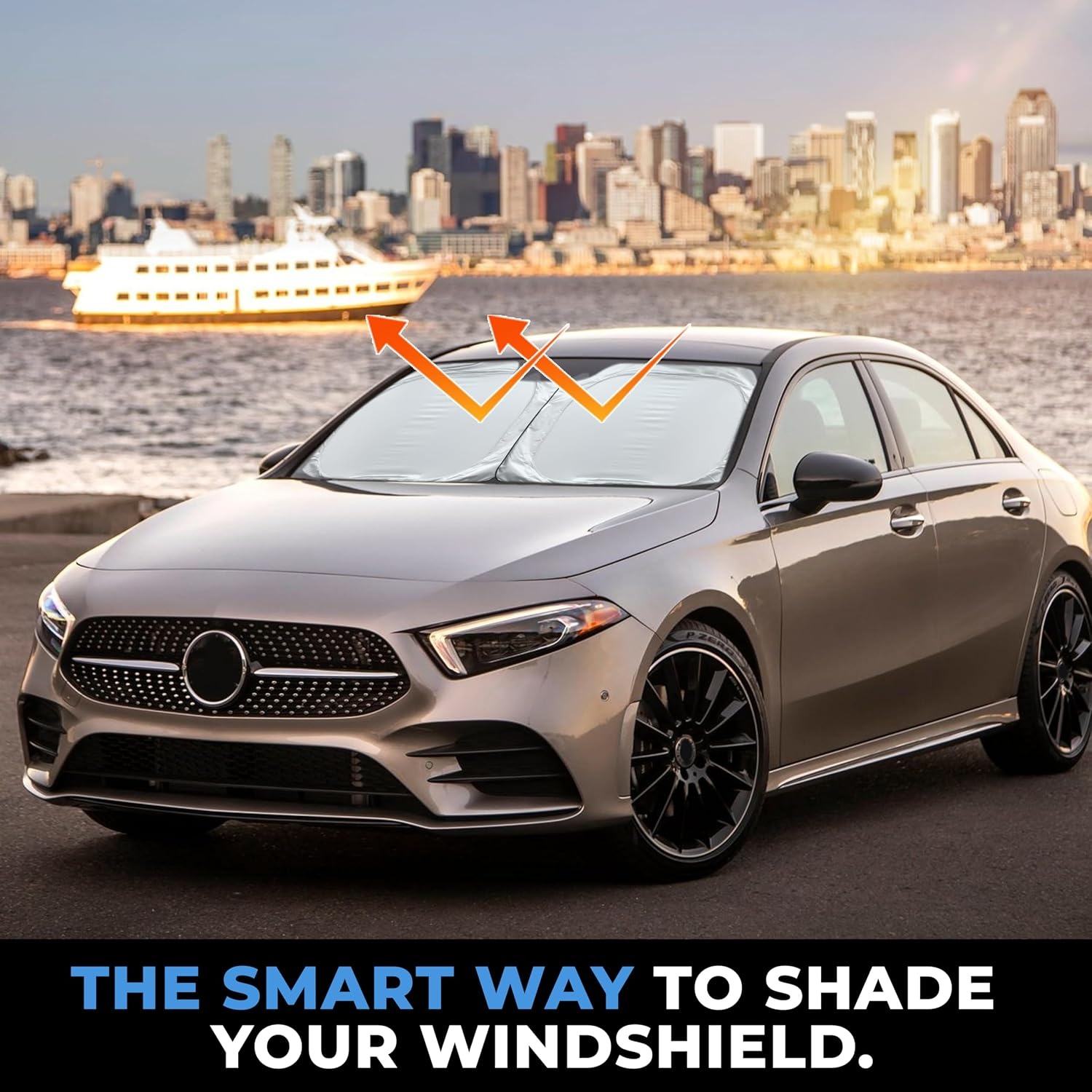 image:imageDetachable Car Windshield Sun Shade Foldable Sun Shield for Car Windshield Sun Shades for Heat and UV Protection Premium Reflective amp Dual Layer Design Small 60x28DetachableSmall