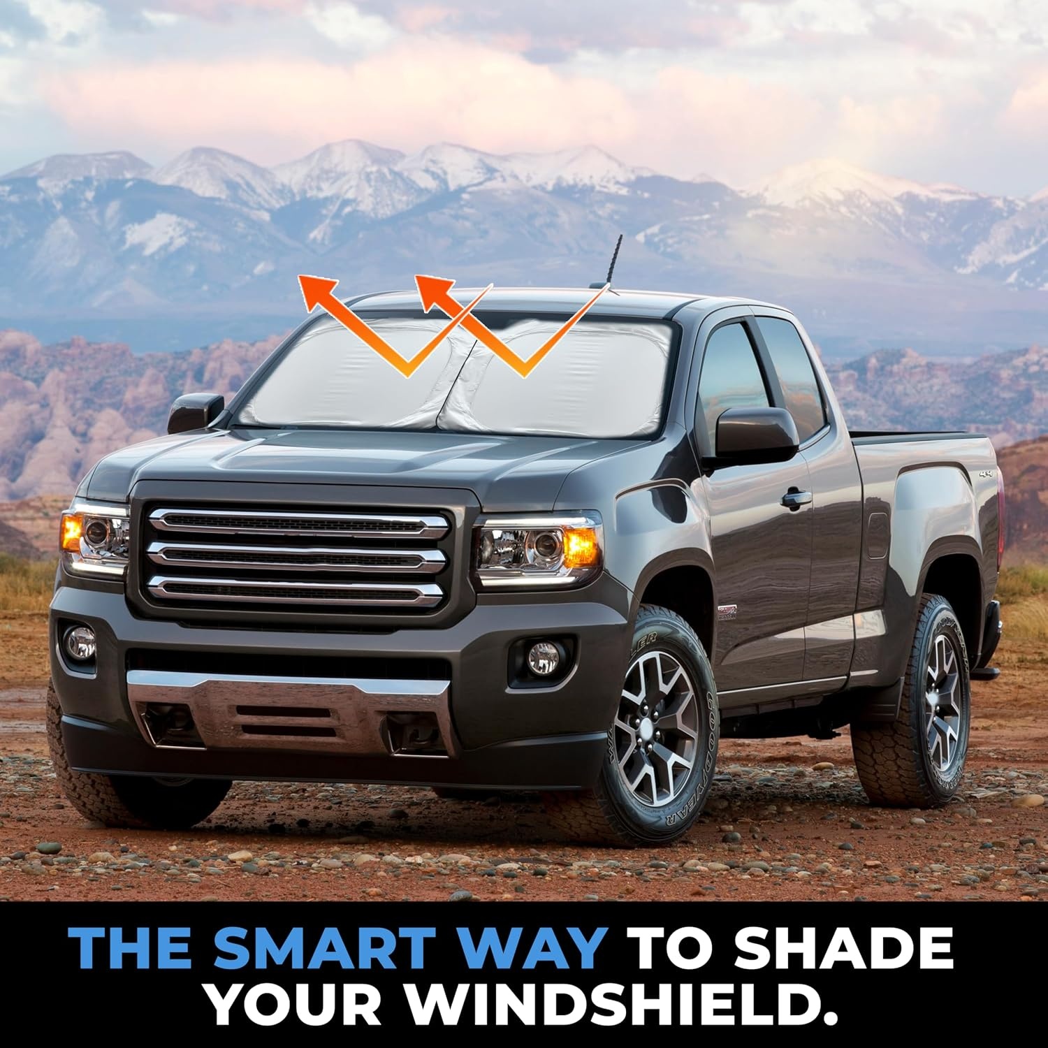 image:imageDetachable Truck Windshield Sun Shade Foldable Sunshade for Front Windshield Pickup Truck Sun Visor for Heat and UV Protection Premium Reflective amp Dual Layer Design Large 74x36