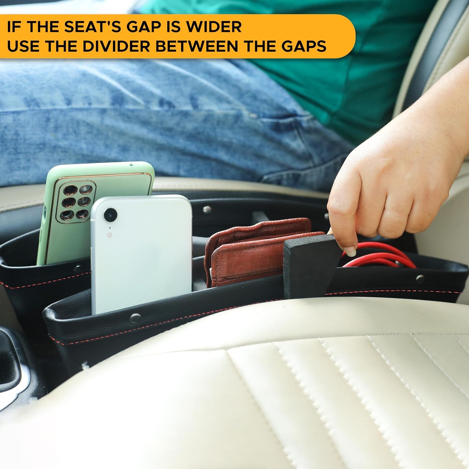 image:imageEcoNour 2 in 1 Car Seat Gap Organizer Front Car Seat Crevice Storage Box Car Seat Gap Filler Helps to Reduce Distracted Driving amp Holds Phones Glasses Keys Red Adjustable Storage Pockets