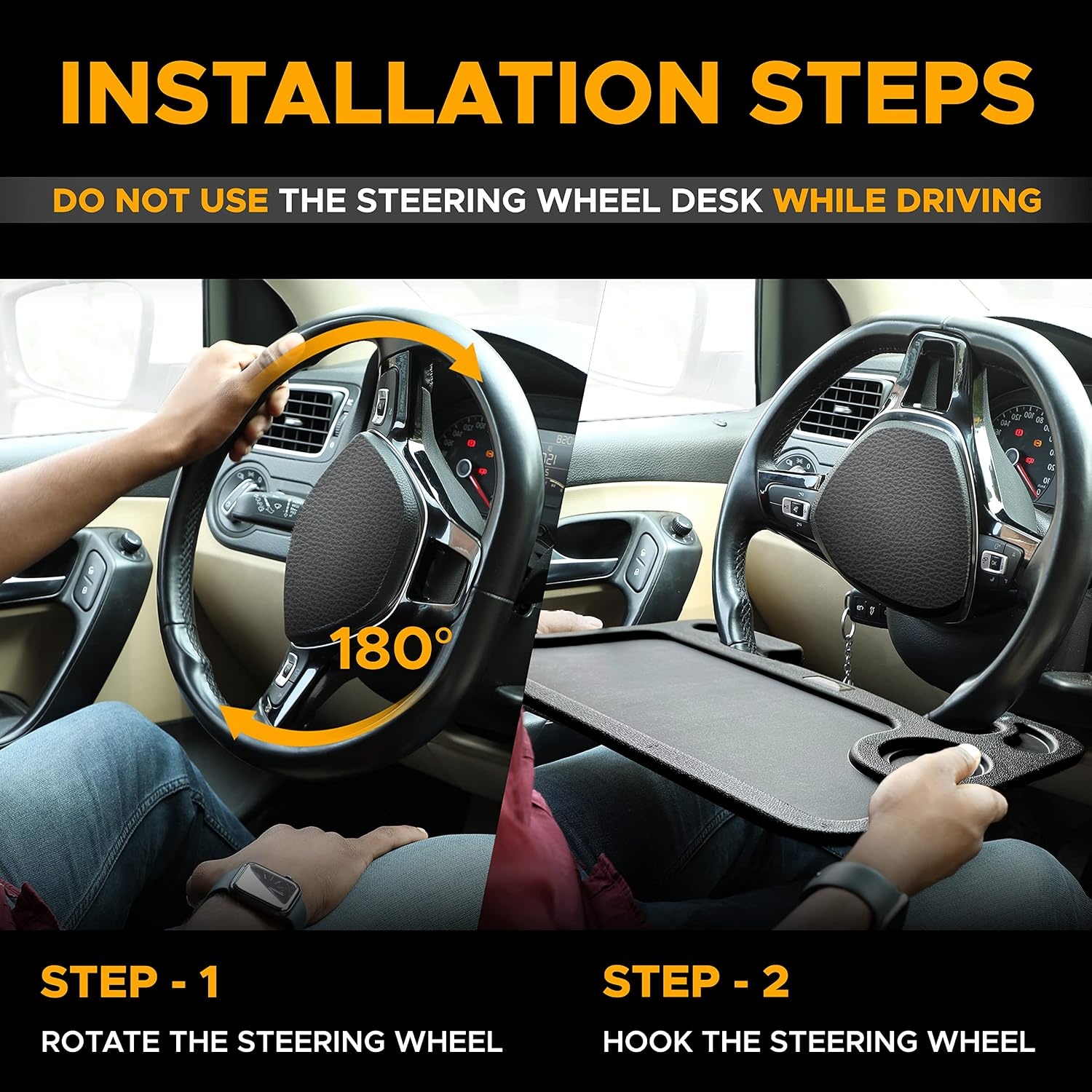 image:imageEcoNour 2 in 1 Car Steering Wheel Desk EcoNour Car Back Seat Protector for Kids 2 Pack Steering Wheel Tray for Laptop Car Mount with Pen Holder Waterproof Seat Back Protector with Storage Pock