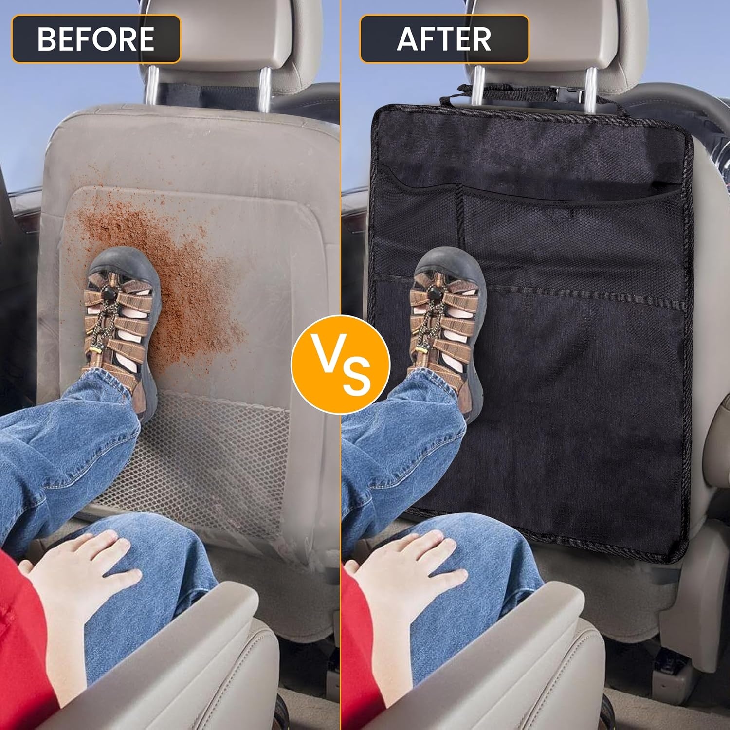 image:imageEcoNour 2 in 1 Car Steering Wheel Desk EcoNour Car Back Seat Protector for Kids 2 Pack Steering Wheel Tray for Laptop Car Mount with Pen Holder Waterproof Seat Back Protector with Storage Pock