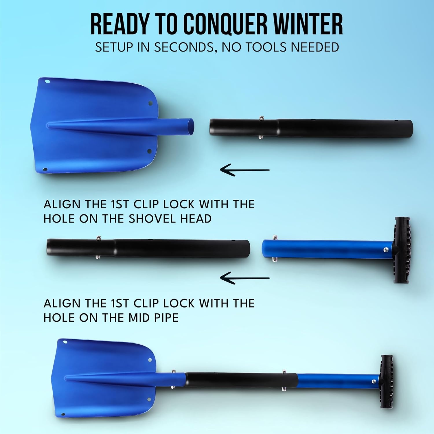 image:imageEcoNour 32 Multipurpose Snow Shovel for Car Driveway Lightweight Aluminum Shovel for Snow Sand and Garden Use HeavyDuty Foldable 3Piece Shovel for Car Home and Outdoors BlueBlue