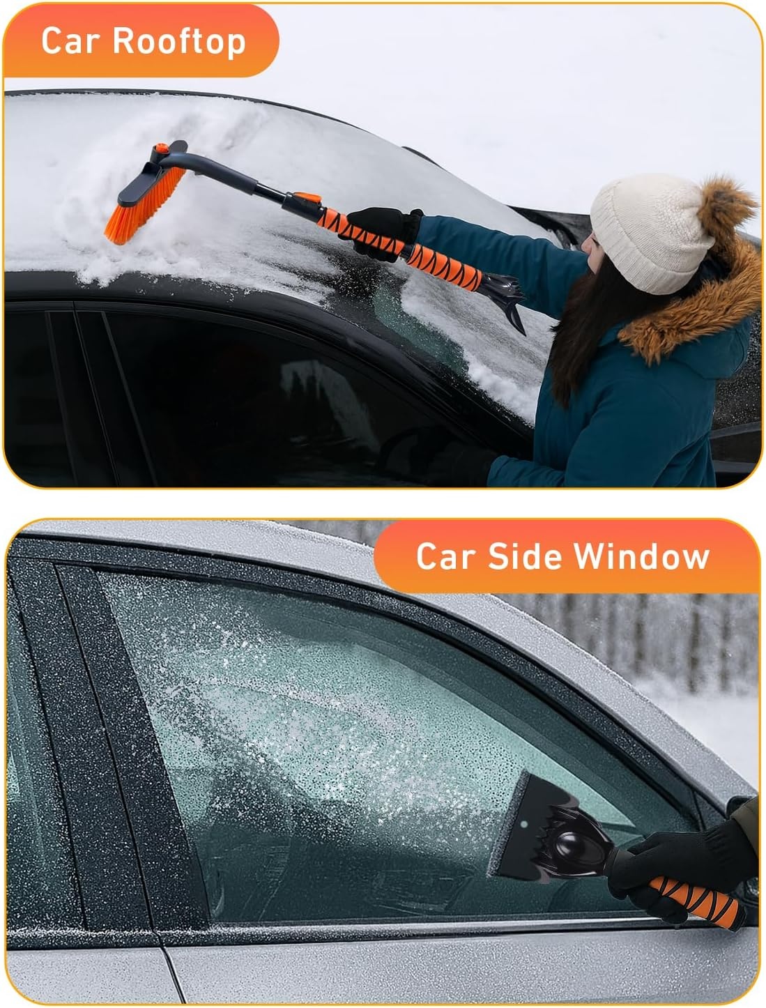 image:imageEcoNour 36 Extendable Snow Brush amp 2 Pack Ice Scraper 3in1 Telescopic Snow Remover with 360 Rotating Head Car Windshield Ice Crusher with Foam Grip Winter Car Accessories