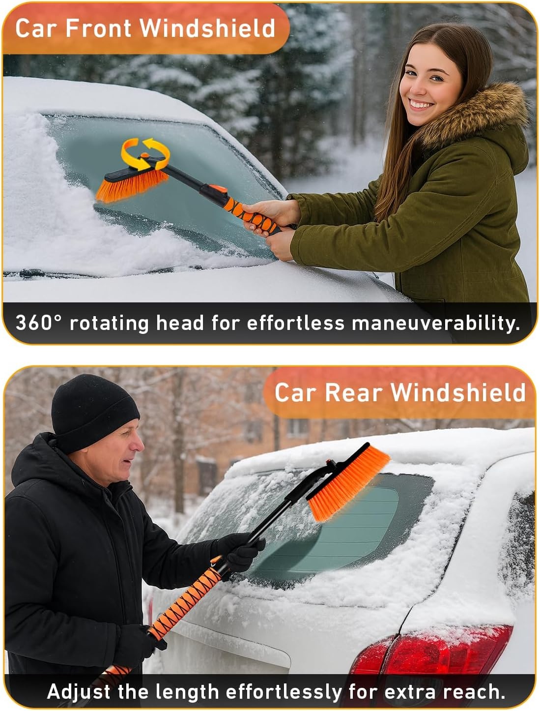 image:imageEcoNour 36 Extendable Snow Brush amp Ice Scraper 3in1 2 Pack Windshield Ice Scraper Telescopic Snow Remover with 360 Rotating Head amp Foam Grip Car SUV amp Truck Winter Accessories