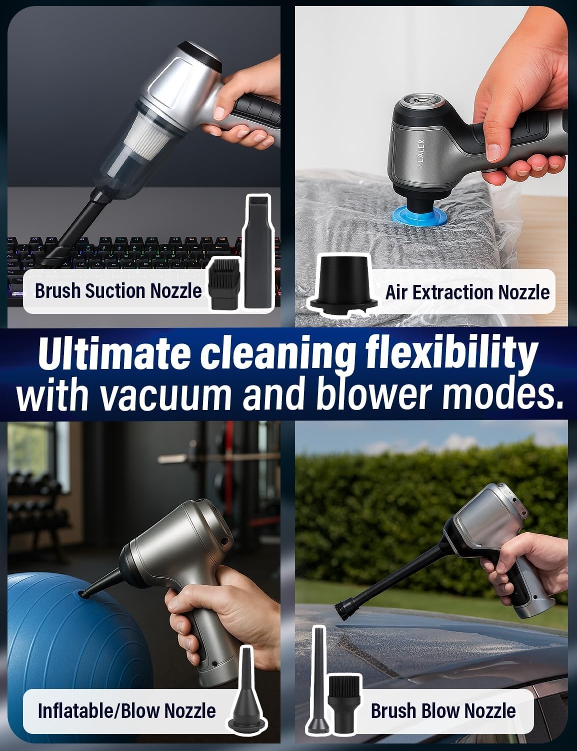 image:imageEcoNour 3in1 Cordless Handheld Car Vacuum Cleaner 120W Power 12000Pa High Suction Dual Rechargeable Batteries Portable Dust Buster for Car Home amp Pet HairBlue