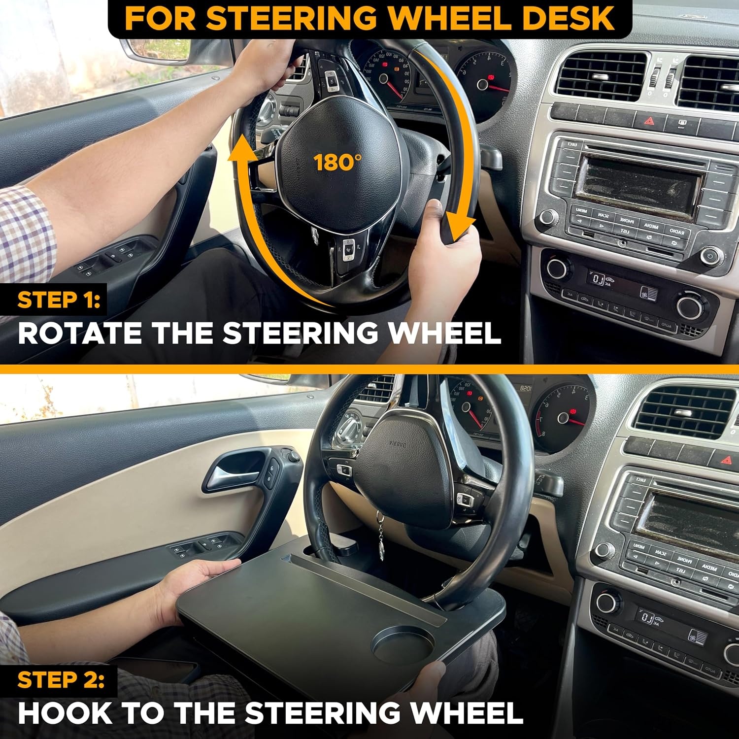 image:imageEcoNour 3in1 Steering Wheel Tray with Car Seat Gap Filler Organizer 1 Pack Food Table for Eating in Car Laptop Desk iPad Holder and Storage Box inBetween Seat Organizer Car Accessories