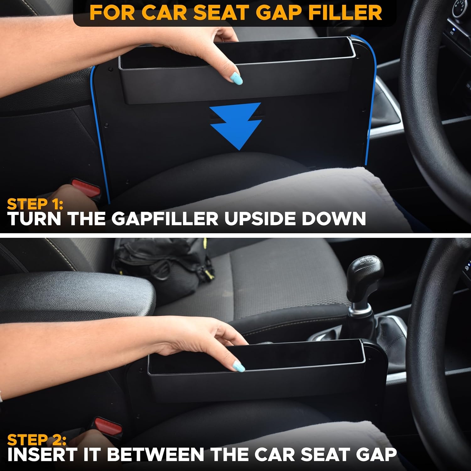 image:imageEcoNour 3in1 Steering Wheel Tray with Car Seat Gap Filler Organizer 1 Pack Food Table for Eating in Car Laptop Desk iPad Holder and Storage Box inBetween Seat Organizer Car Accessories