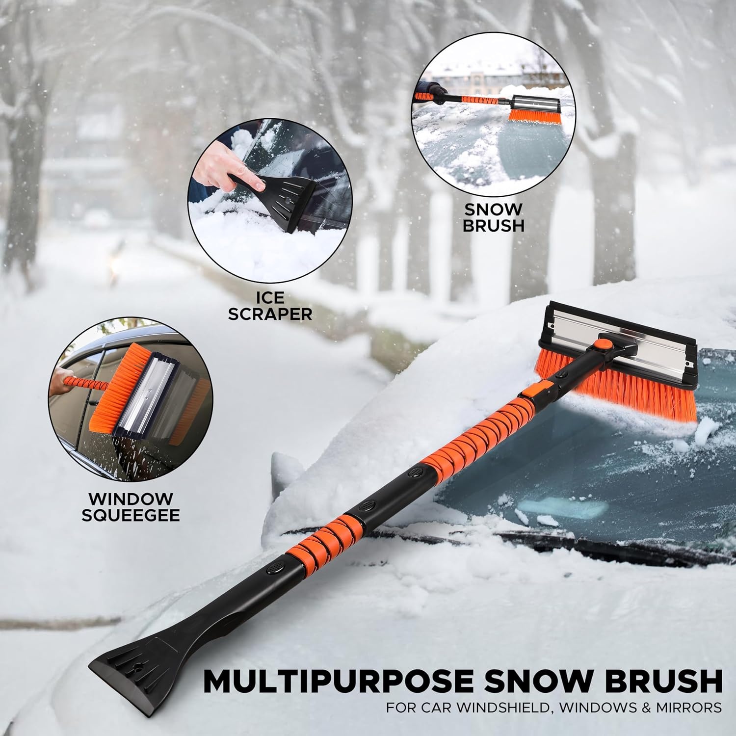 image:imageEcoNour 47 Extendable Snow Brush and Ice Scraper Pivoting Squeegee Aluminum Handle Telescopic Snow Brush for Car and SUV Windshield with 270 Roof amp Windows Winter Car Accessories
